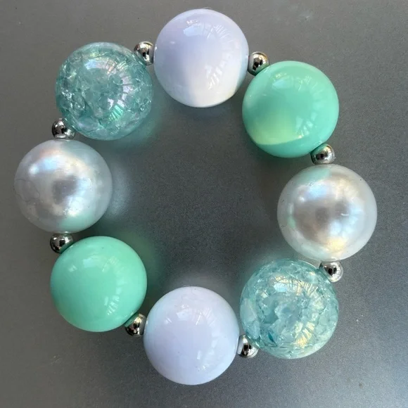 Handmade Set of Bubblegum Beaded Bling Bracelets | approx 5.5”- Kids. - Picture 3 of 6